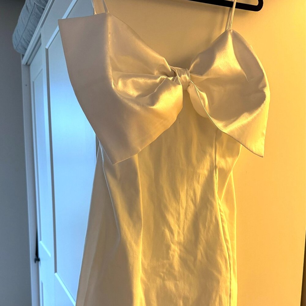 White Mini Bridal Dress with Oversized Satin Bow